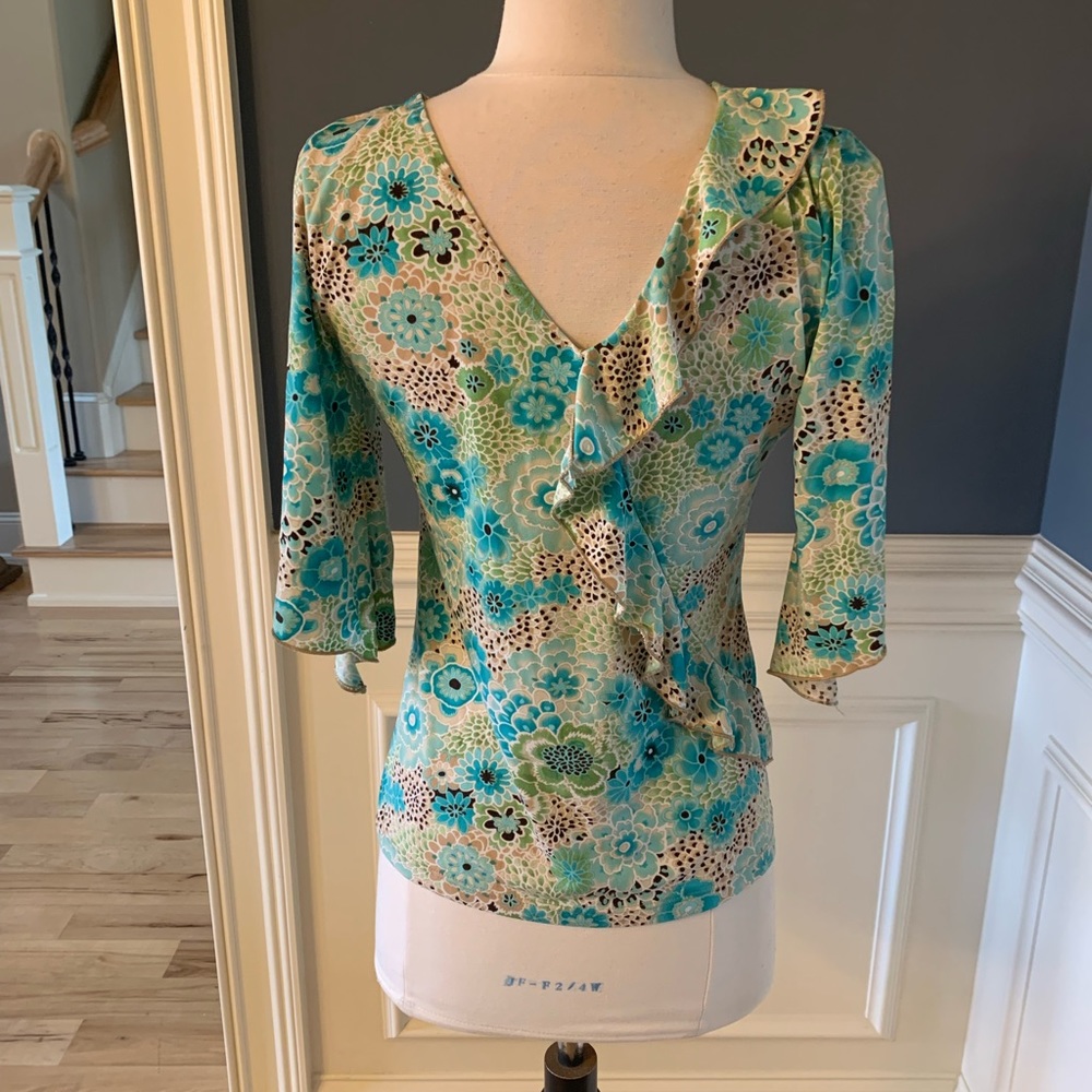 Saint Tropez West Top Groovy Silky Womens Small Floral Spring Hippie - Picture 3 of 8